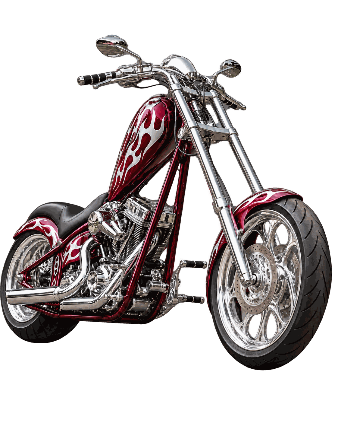 Custom burgundy and chrome chopper motorcycle