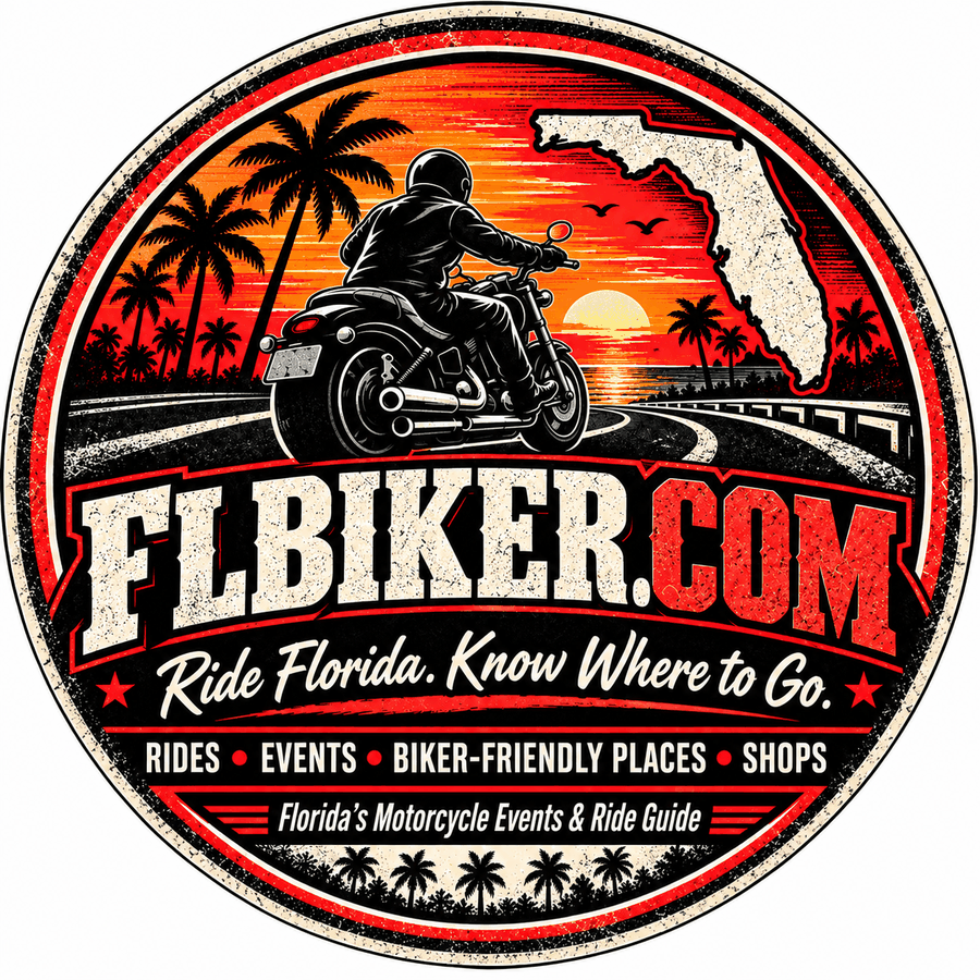FLBiker.com Ride Florida round sunset website badge
