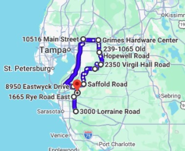 Map of the Bradenton, Balm, Plant City and Thonotosassa riding area