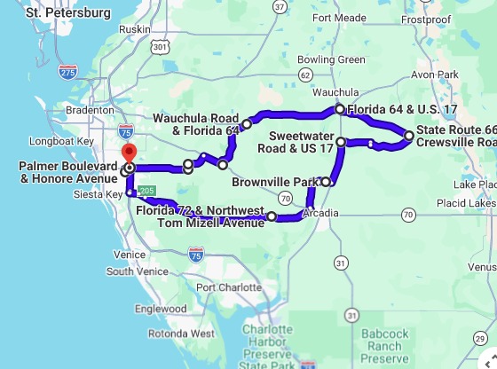 Map preview of the Crewsville motorcycle ride