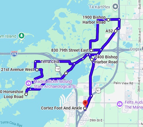 Google map preview of the Peggy's Corral Terra Ceia motorcycle ride